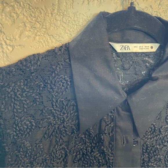 ZARA | black lace button down blouse - Picture 5 of 6